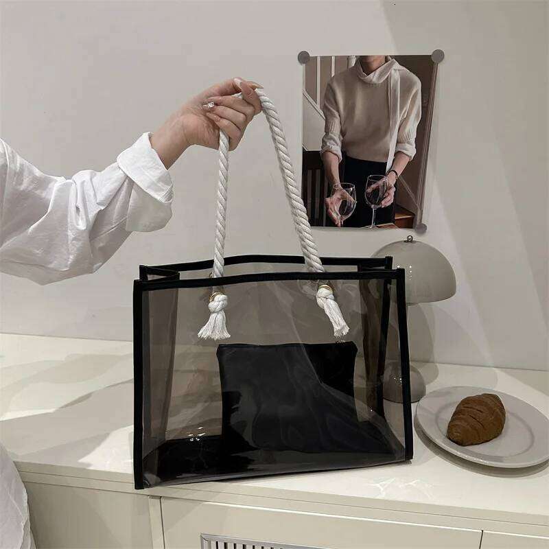 2pcs/set Clear PVC Casual Tote Bags Women, Waterproof Transparent Travel Beach Shoulder Bag For Outdoor, Summer Handbags Z260130