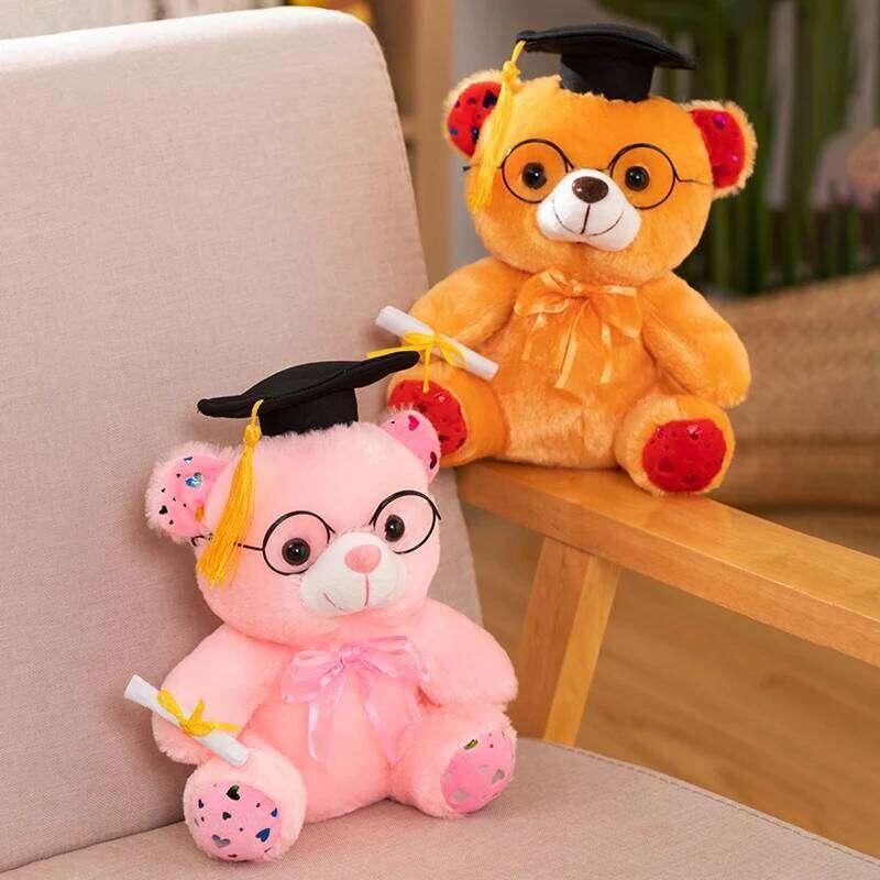 25cm Graduation Bear Plush Toy-Doctor Teddy with Cap&Diploma 3 Color Cute Stuffed Animal Gift for Students White/Yellow/Pink Y260128