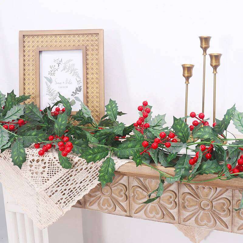 Garland With Red Berry Artificial Flowers Plant Wall Christmas Table Decoration Hanging Rattan For Door Arch Y260130
