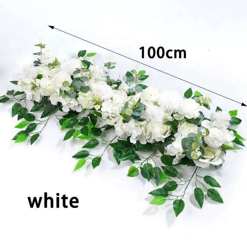 100cm Luxury White Rose Artificial Flower Row Wedding Table Centerpiece Flowers Backdrop Wall Arches Decor Party Stage Floral Y260130