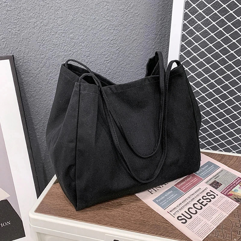Casual Large Capacity Canvas Shopper Totes High Quality Eco Reusable Grocery Handbag For Women Travel Shoulder Bags Daily Pouch 260129