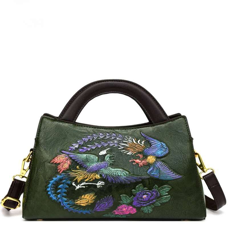 Fashion Phoenix Pattern Handbag Woman Luxury Ladies Shoulder Bags Designer Large Capacity Tote Quality Leather Crossbody Bag KABAHEBINGJUE