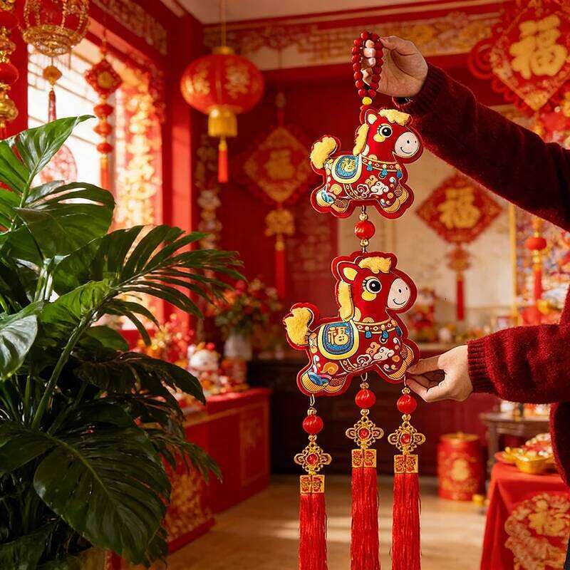 New 2026 Lion Dance Koi Hanging Ornament With Tassel Horse Year Traditional Door Pendant Spring Festival Tet Party