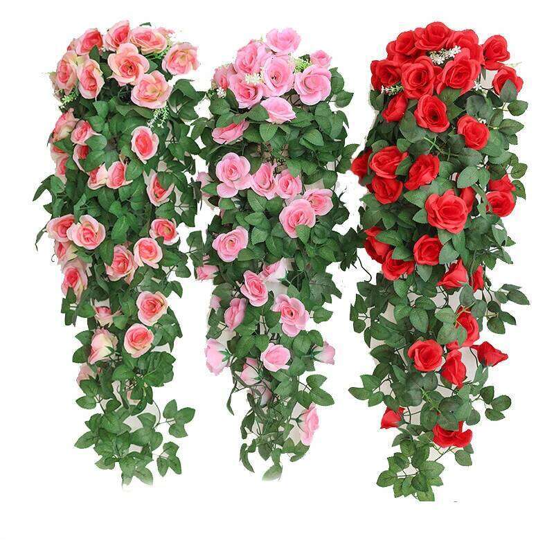 Artificial Flower Rattan Fake Plant Vine Wall Hanging Roses Flowers for Home Wed Party interior outdoor Decoration W260130