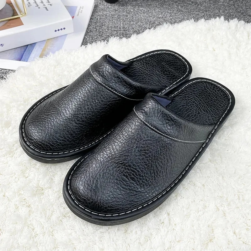 Plus Big Size 47 48 Unisex Genuine Leather Slippers Waterproof Indoor House Shoes Men Slippers Man Women Slippers 260124