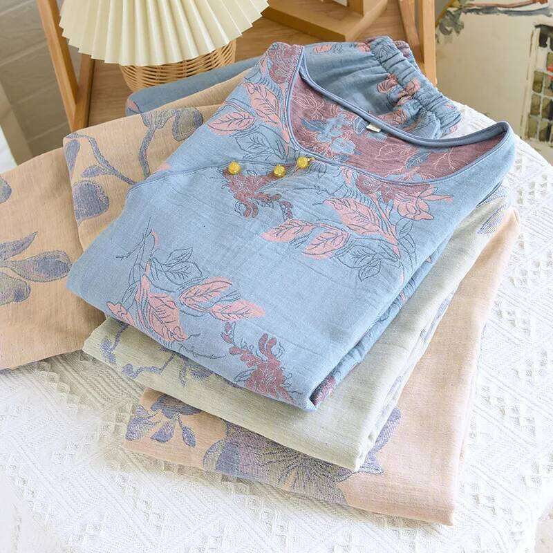 Mardi Hefxessdr Floral Printing Sleepwear Women s Pure Cotton Autumn New Nightwear Ladies Nightie Pajamas Set Female Pyjamas Long Sleeve Pijamas