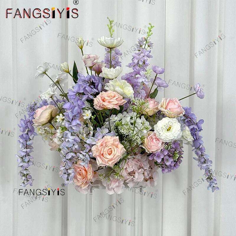 Purple pink Rose Wisteria Hang Flower Row Arrangement Wedding Backdrop Stage photography Deco Event Aisle Floor Floral Sign prop Y260130