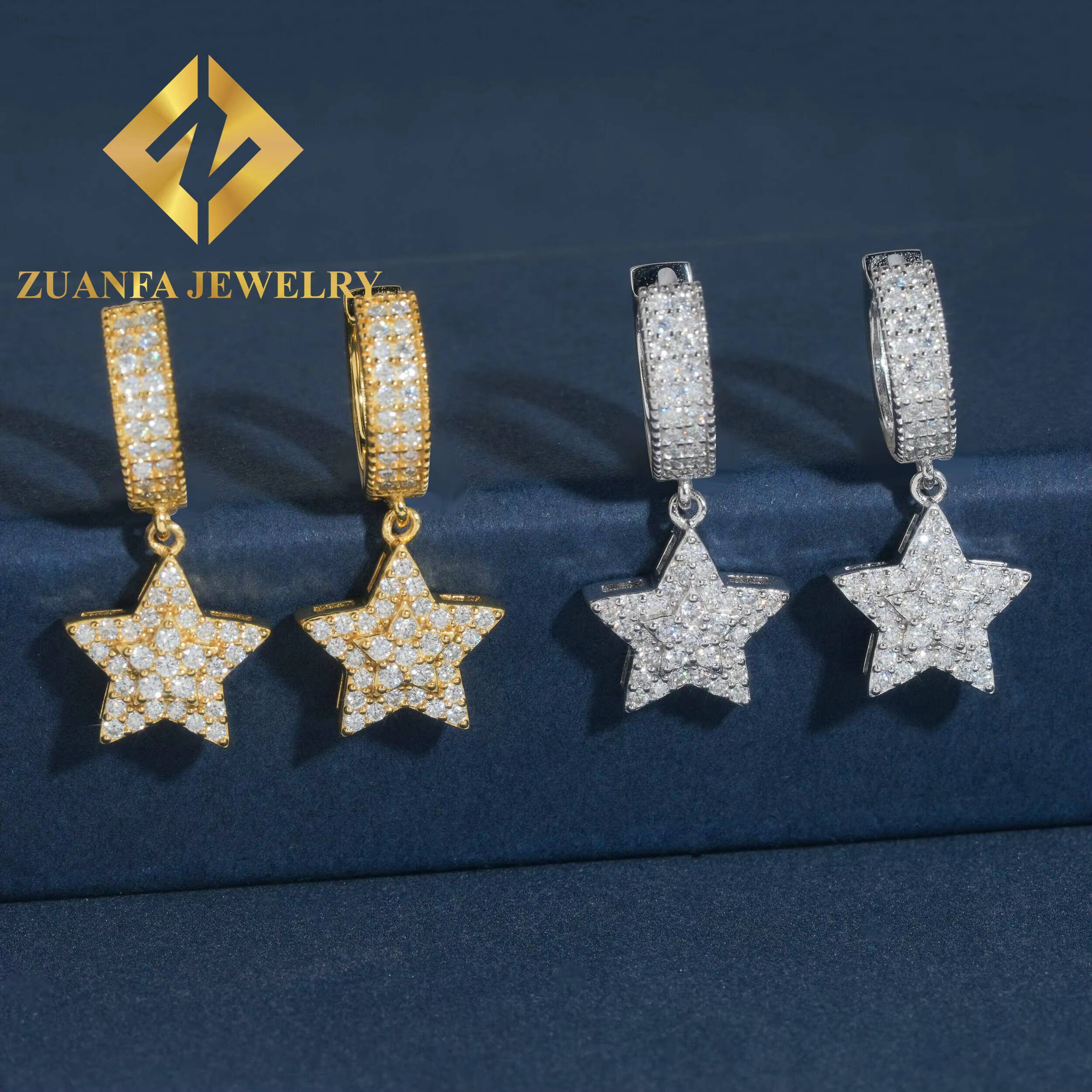 925 Sterling Silver VVS Moissanite Five-pointed Star Hoops Hip Hop Fashion Cross Design Hoop Earring for Women Men