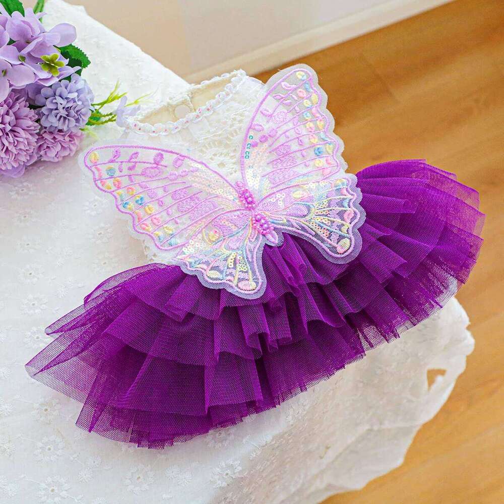 Butterfly Fairy Gauze Pet Clothes Dog Cat Purple Three-dimensional Wings Wedding Princess Skirt H260129