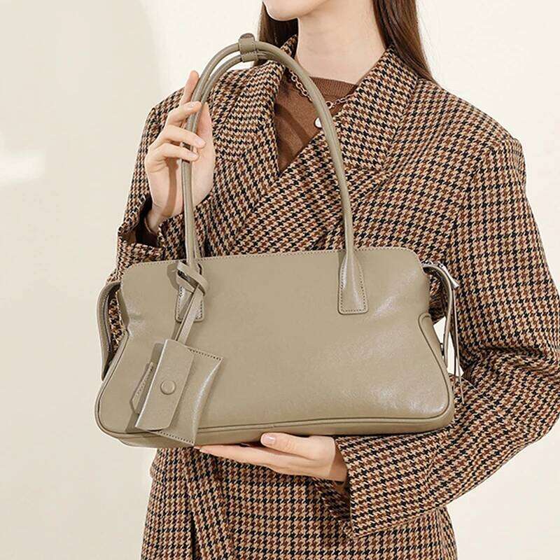 Burminsa Cowhide Genuine Leather Underarm Shoulder Bags For Women 2025 Luxury Designer Top Handle Bowling Tote Ladies Handbags