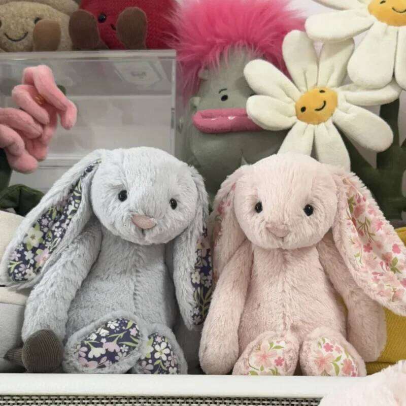 NEW 30cm Purple Pink Strawberry Flower Ears Rabbit Grey Plush Doll Easter Party Gift Y260128