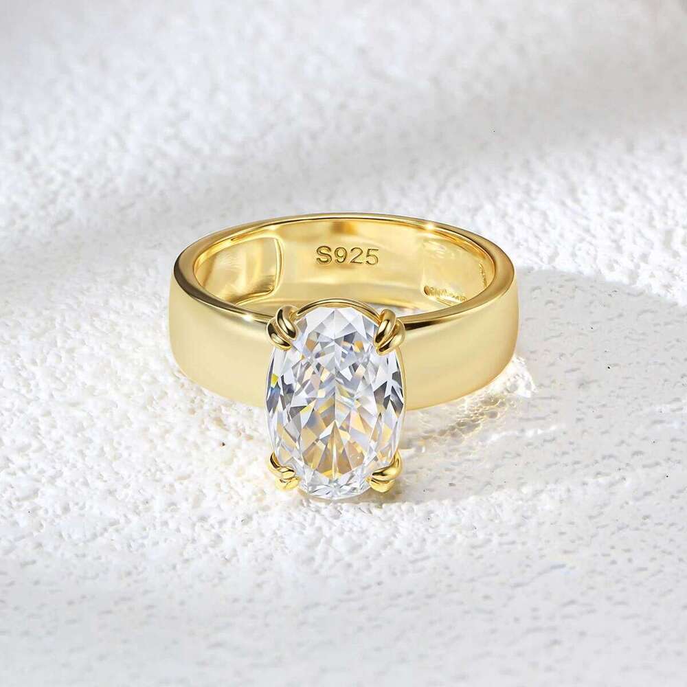 Thick Band 925 Sterling Silver 14k gold plated Oval Solitaire Zirconia Engagement Ring for women jewelry XJ260130