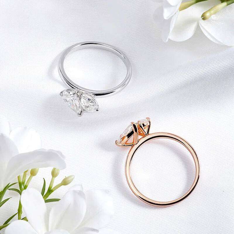 Smyoue Double Pear Cut All Moissanite Wedding Rings for Women Christmas Gift 925 Solid Silver Womans Ring Lab Diamond Jewelry XJ260130
