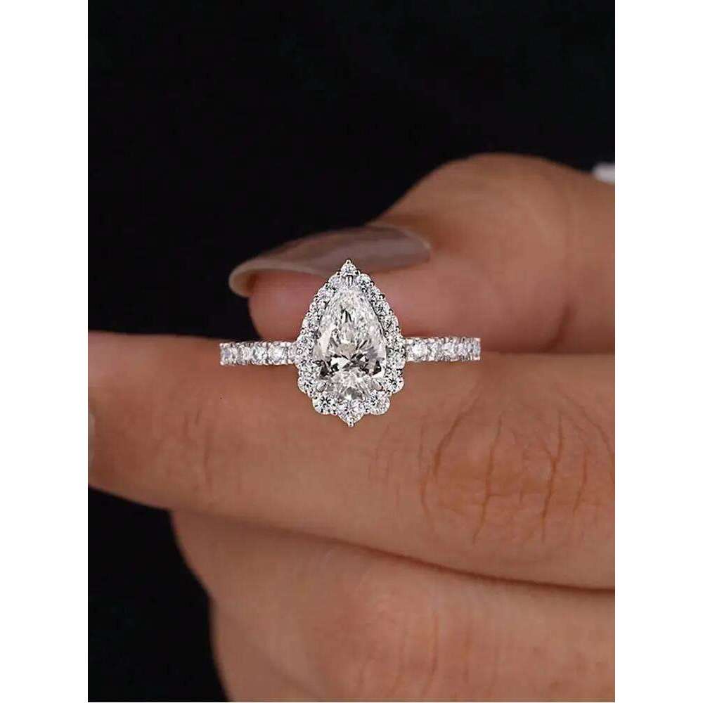 925 Sterling Silver Shiny Full White ZirconWater Drop Ring For Women Engagement Wedding Simple High Quality Fine Jewelry XJ260130