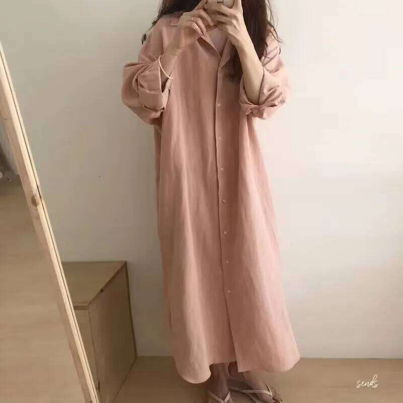 Fashion Long Sleeve Cotton Linen Midi Dress 2024 Fall Loose Casual Comfortable White Buttons Dresses For Women Robe Femme XJ260130