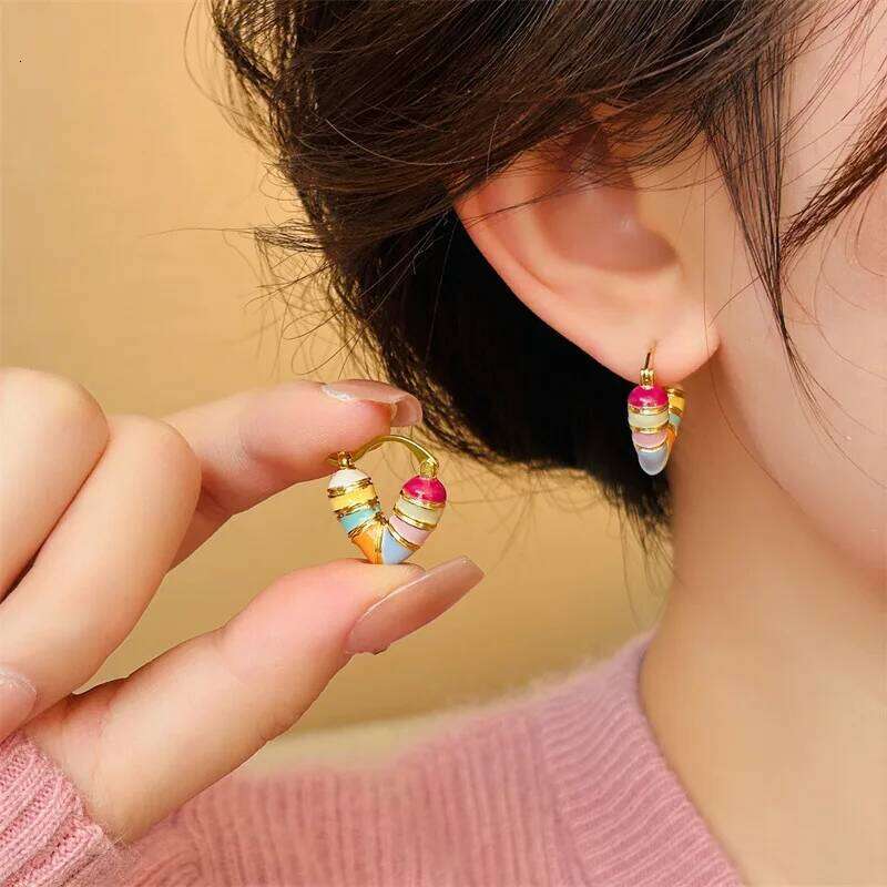 Colorful Heart Ear Buckle 2026 New Korean Fashion Women's Earring Precious Hoop Earrings Gold Plating Jewelries Girl Gifts