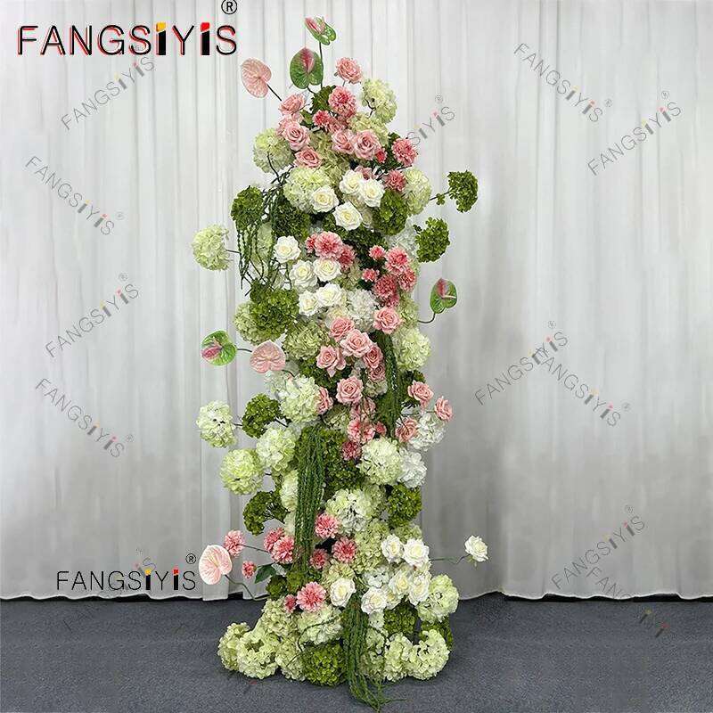 Romantic Green pink Hydrangea KT Board Row Wedding Backdrop Decor Floral Arrangement Event Props Stage Aisle Floor Flower W260130