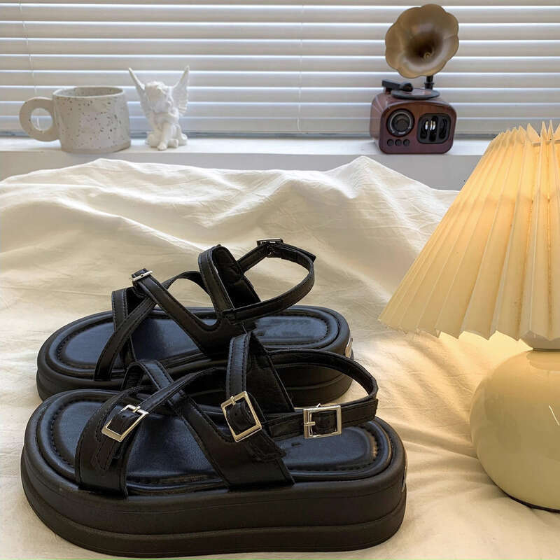 Free shipping Style Versatile Non-Slip Beach Roman for Women 2026 without box Summer New Silver Niche Platform Thick Sole Open-Toe Sandals