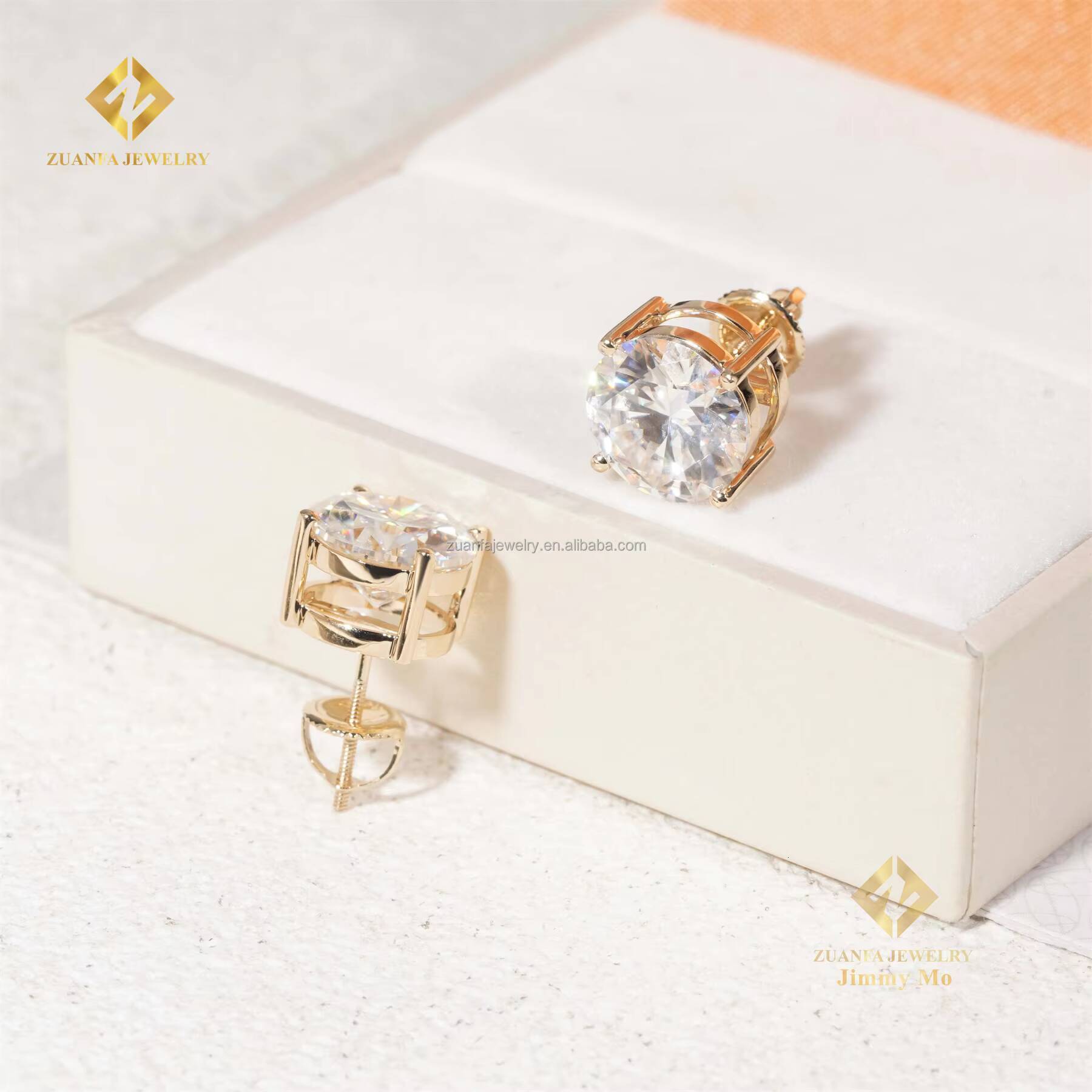 Pass Diamond Tester Iced Out 10k Yellow Real Gold Hip Hop Rapper Earring Jewelry 4 Claws Stud Earrings Moissanite Diamond