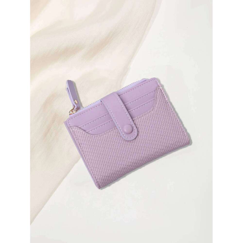 Stylish Mini Women's Wallet / Premium PU Leather Bi-fold Holder Minimalist Solid Color Portable Zippered Coin Purse Z260130