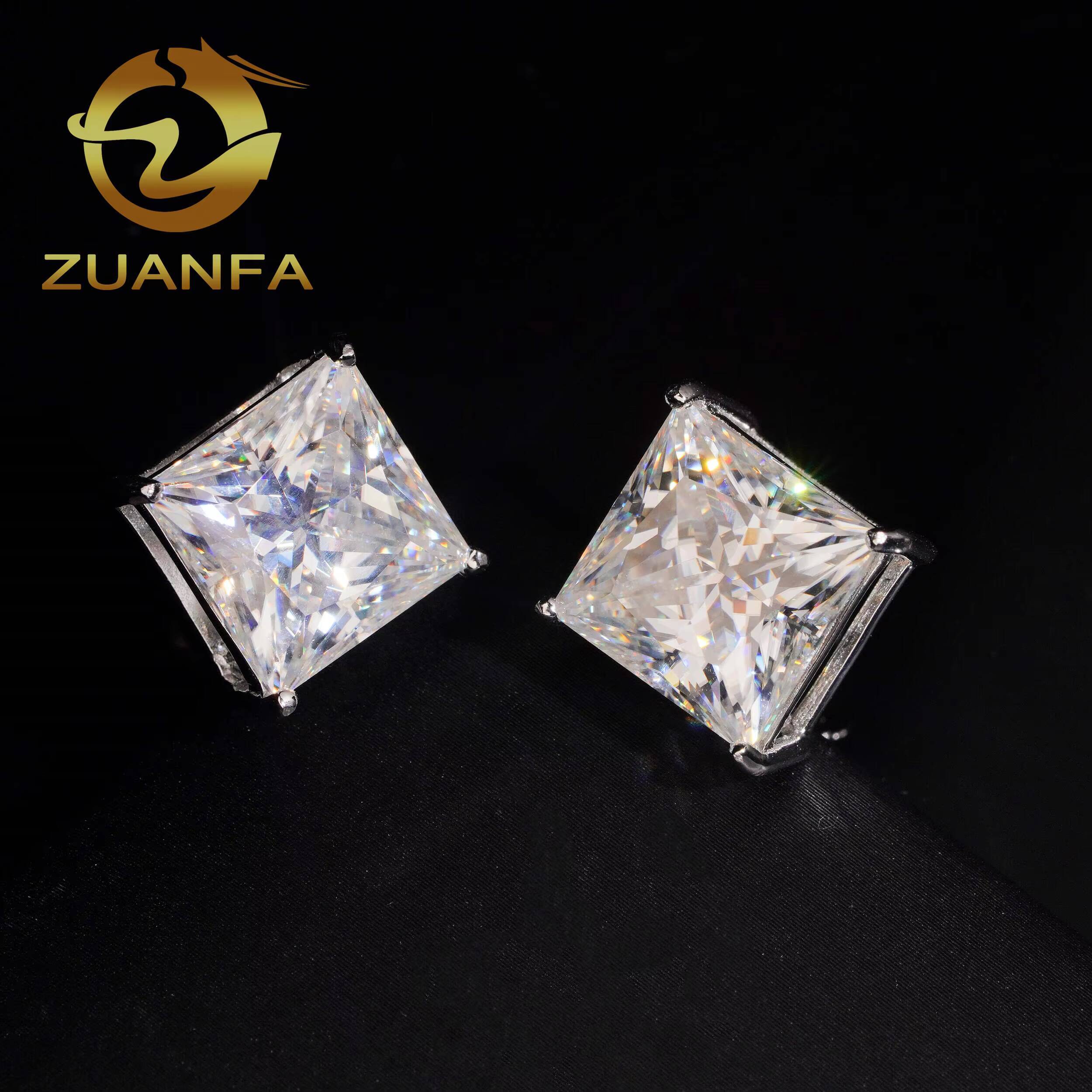 Wholesale Princess Cut Asshcer Cut Moissanite Earrings Screw Back 4 Prong Stud Earrings 925 Silver Hip Hop Earring Pass Test