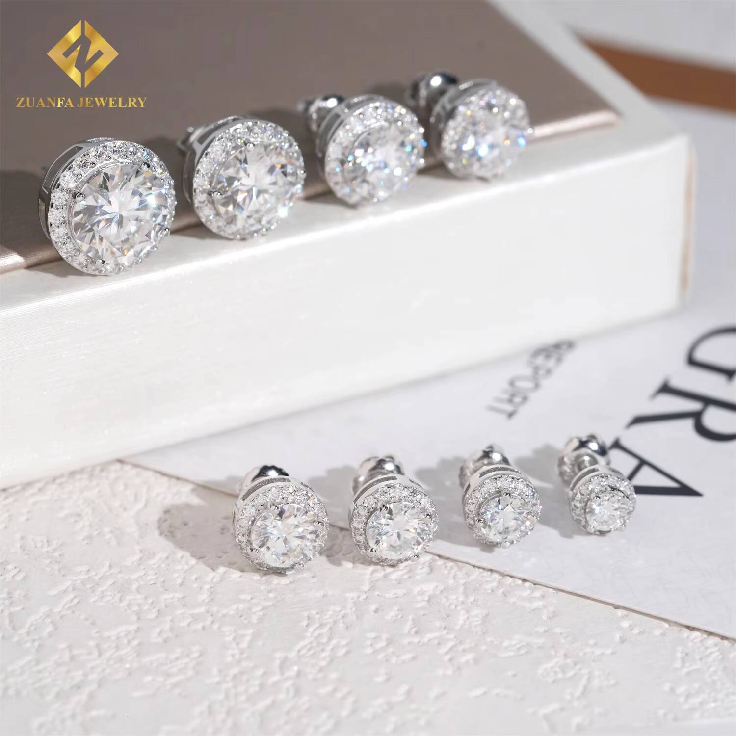 Pass Diamond Tester 4mm-10mm Halo Iced Out Moissanite Earrings 925 Sterling Silver VVS Moissanite Hip Hop Stud Earrings