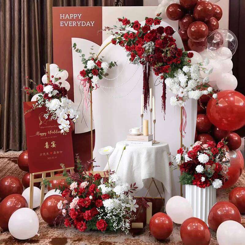 Red prop row arrangement artificial flower ball arch pavilion decoration hanging corner party wedding stage scene W260130