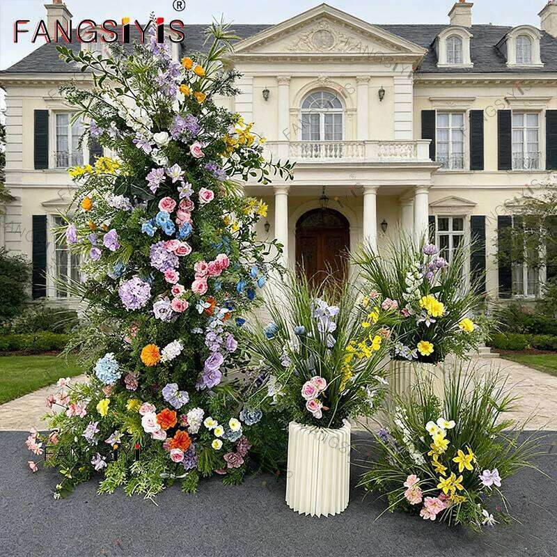 Colorful Rose Greenery Plant leaves Artificial Flower Arrangements For Wedding Backdrop KT Board Decor Table Event Flowers W260130