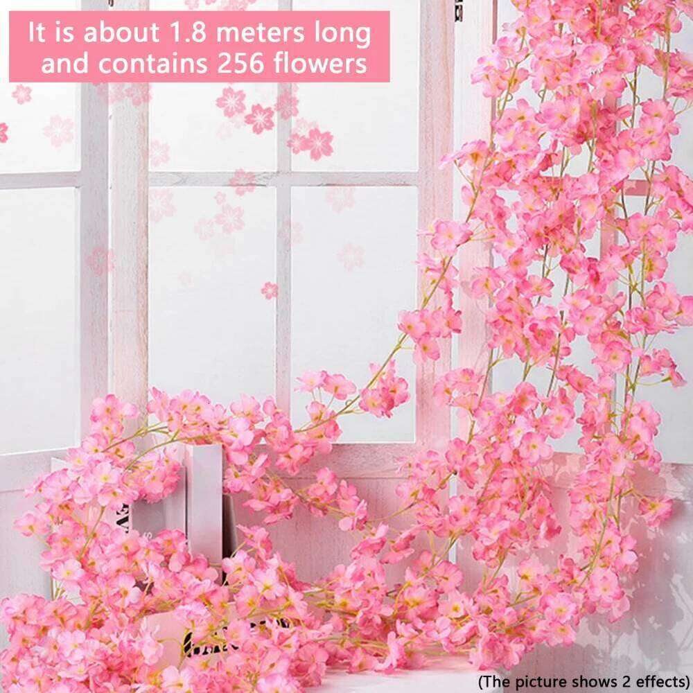 180cm Artificial Sakura Flowers Vine Wedding Party Home Decor Outdoor Garden Rose Arch Silk Scrapbook Background Wall Plants W260130