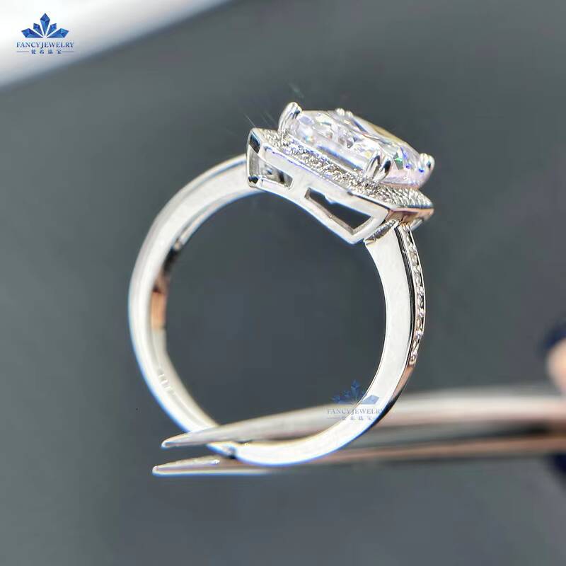 925 Sterling Silver Ring Factory Outlet Radiant Cut 2carat 6x8mm Moissanite Diamond Wedding Rings for Woman