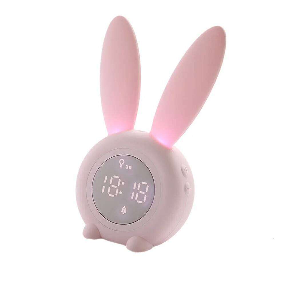 Pink Cartoon Digital Alarm Rabbit Shaped Bedside Table Silicone Clock For Students Night Light Timer Luminous W260130