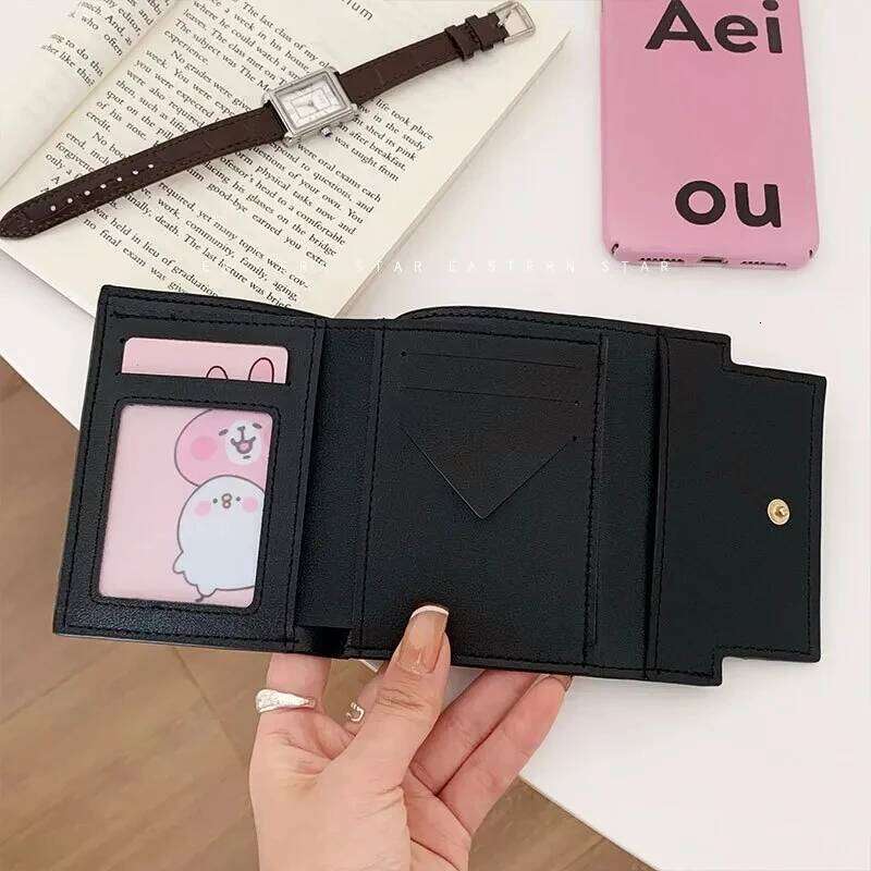 Fashion Wallets Girls Cute Bow Small Wallet Aesthetic Card Holder Classic Three Fold Purse For Women Student Simple Coin Pouch Z260130