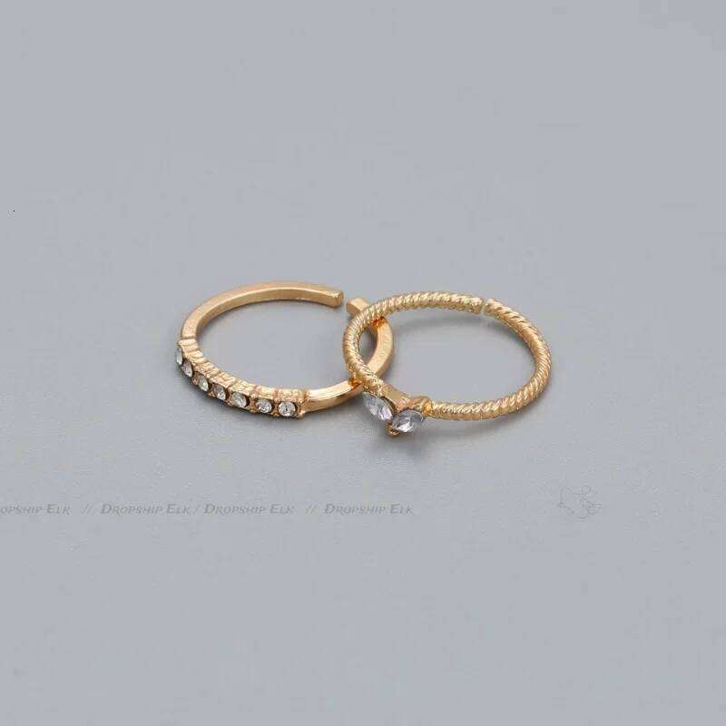 2pcs/set Gold Color Heart Zircon Rings Set for Women Girls Adjustable Minimalism Luxury Twist Ring Fashion Jewelry Wedding Gifts XJ260130