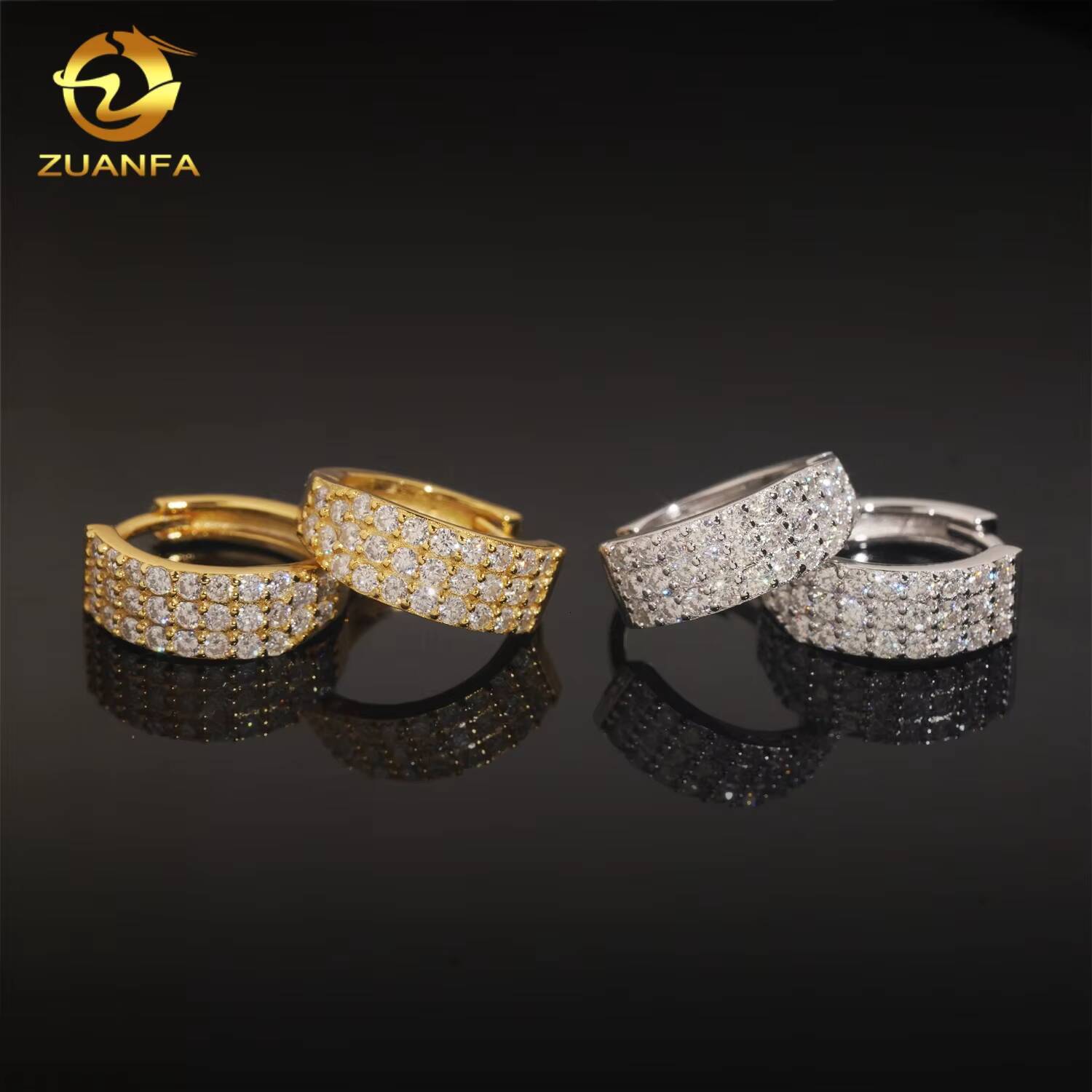 Fashion Jewelry 3 Row Hoop Earring Moissanite Diamond Earrings S925 Silver Hip Hop Earrings Pass Diamond Tester