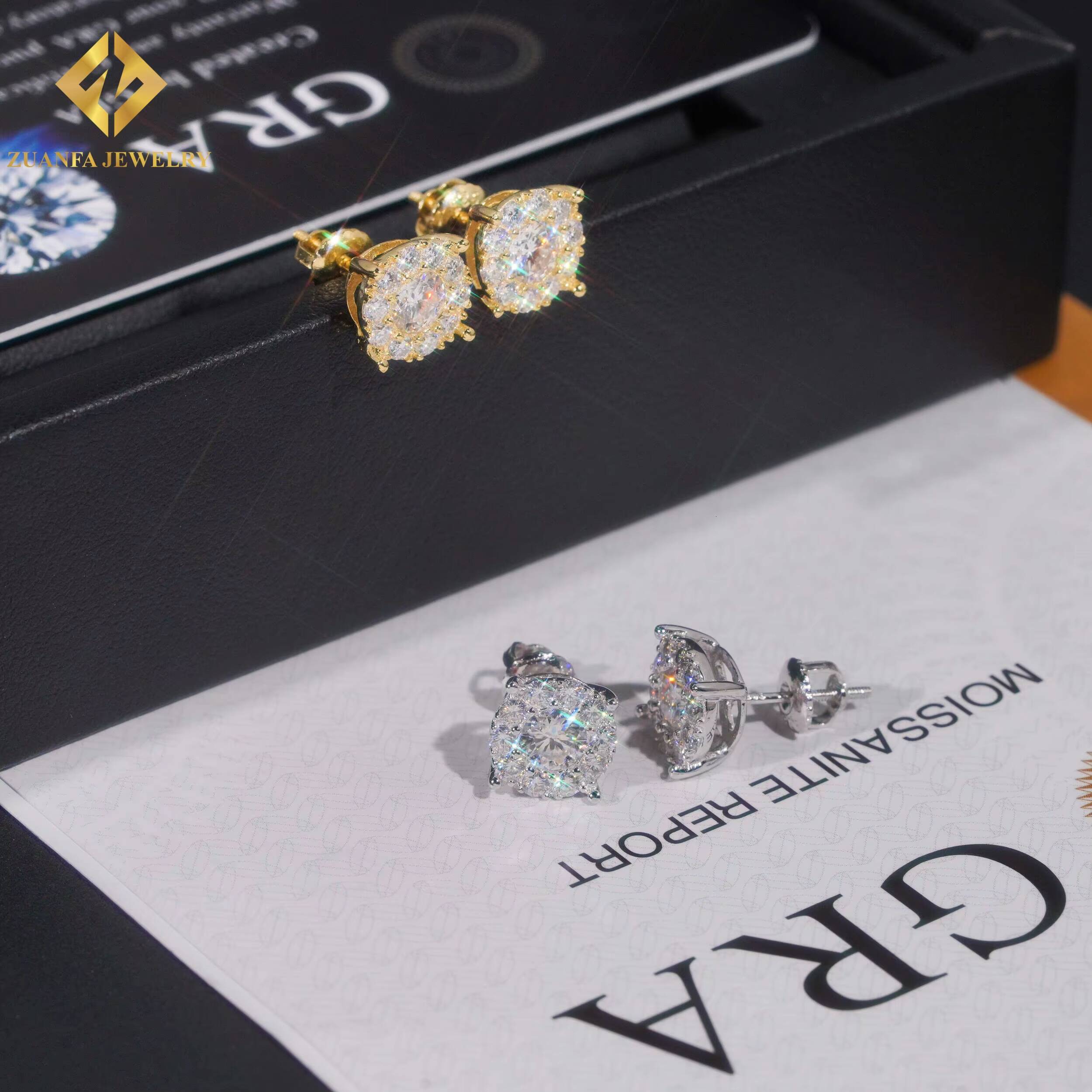 Ready to Ship Jewelry Wholesale Big Stone Ear Studs 925 Sterling Silver VVS Moissanite 88mm Hip Hop Earring Jewelry Unisex