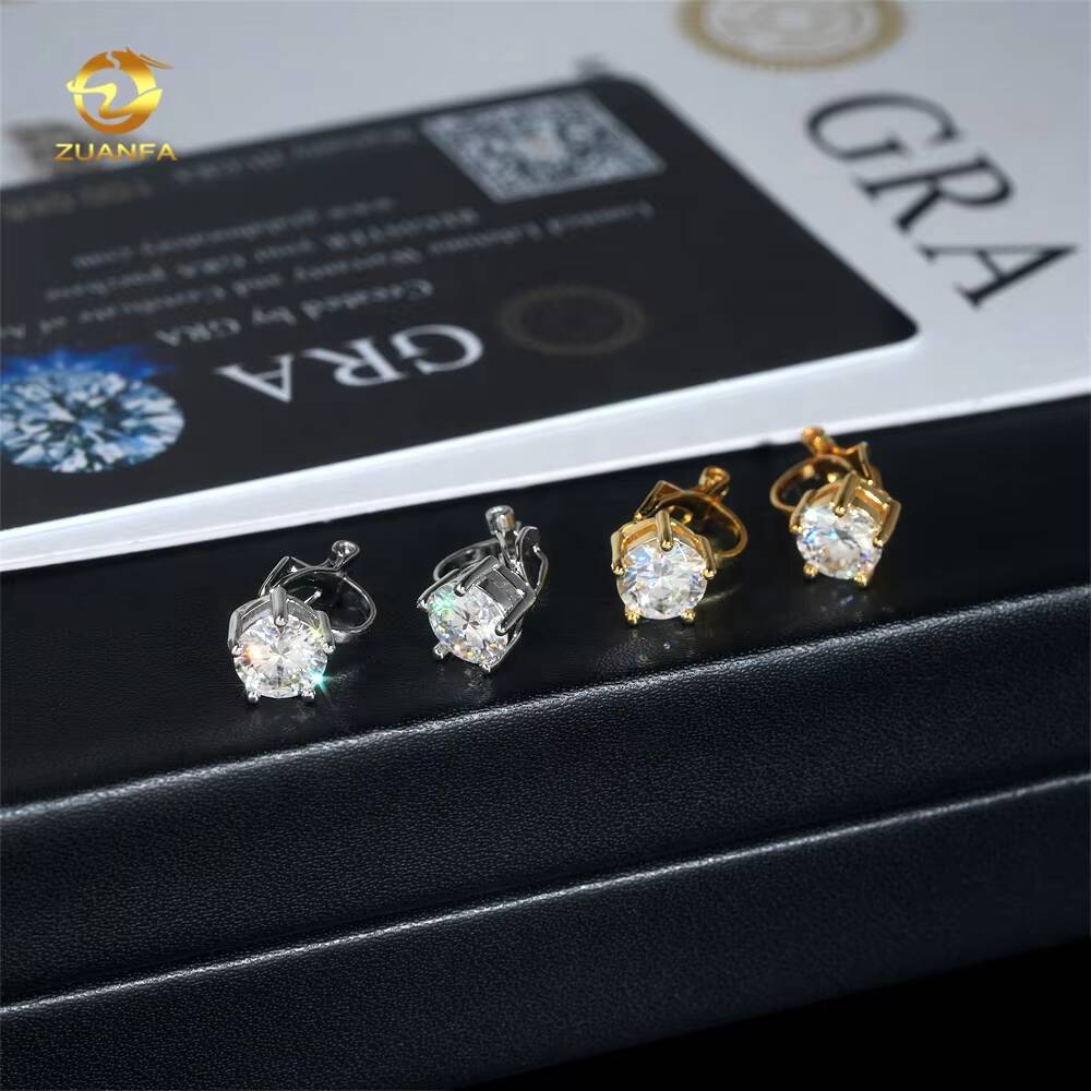 Fashion New Style 925 Sterling Silver 1ct Diamond Dangle Clip on Hip Hop Moissanite Drop Earrings for Men