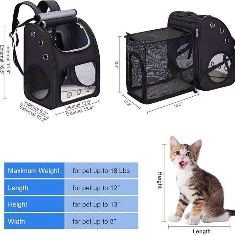 Expandable Carrier Backpack for Cats, Dogs and Small Animals, Portable Pet Travel Carrier, Super Ventilated Design 26H0130