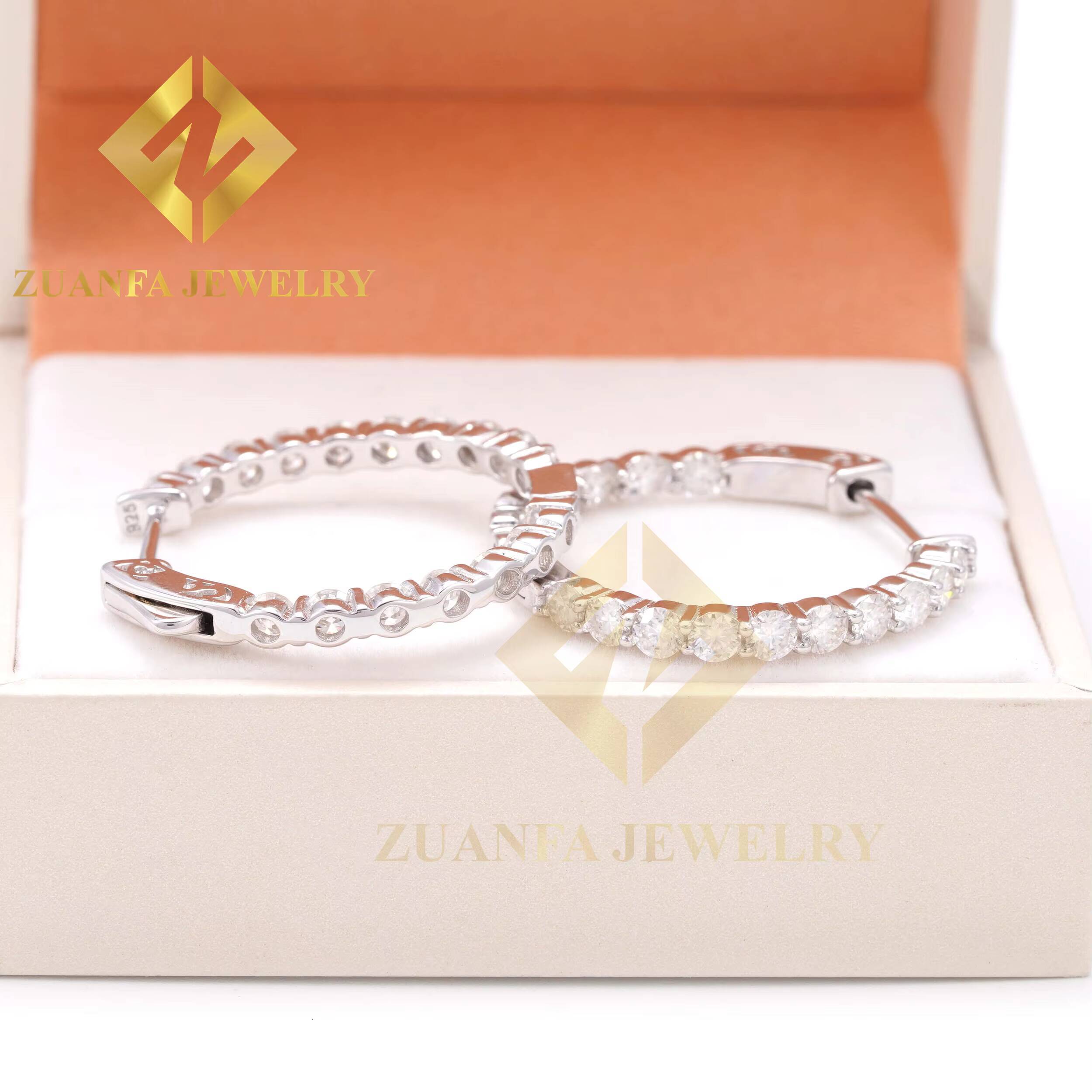 Custom 3mm Moissanite Big Hoop 925 Sterling Silver Gold Plated Earrings for Women