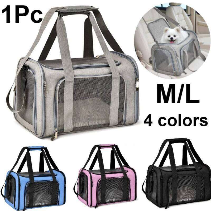 M/L Size Pet Carrier for Cats Dogs Puppies up to 13/15 Lbs Pink/Blue/Grey TSA Airline Approved Soft Sided Collapsible Travel 26H0130