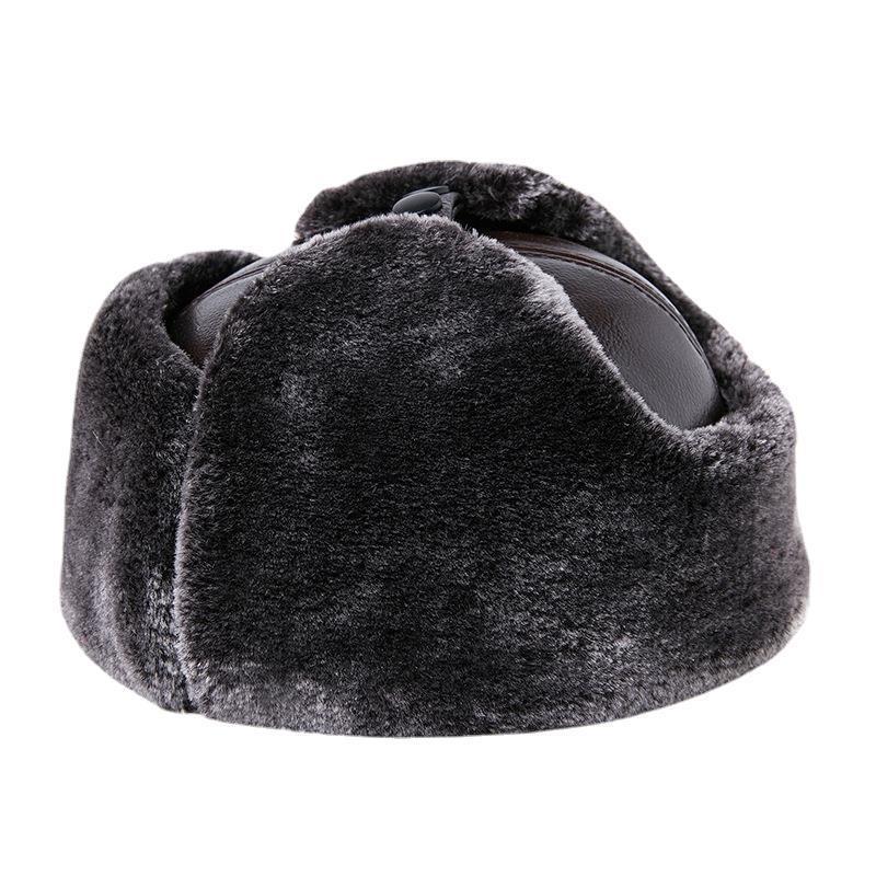Mens casual winter warm sheepskin hat Russian adult hat mens 100% natural genuine sheepskin leather bomber hat 241031