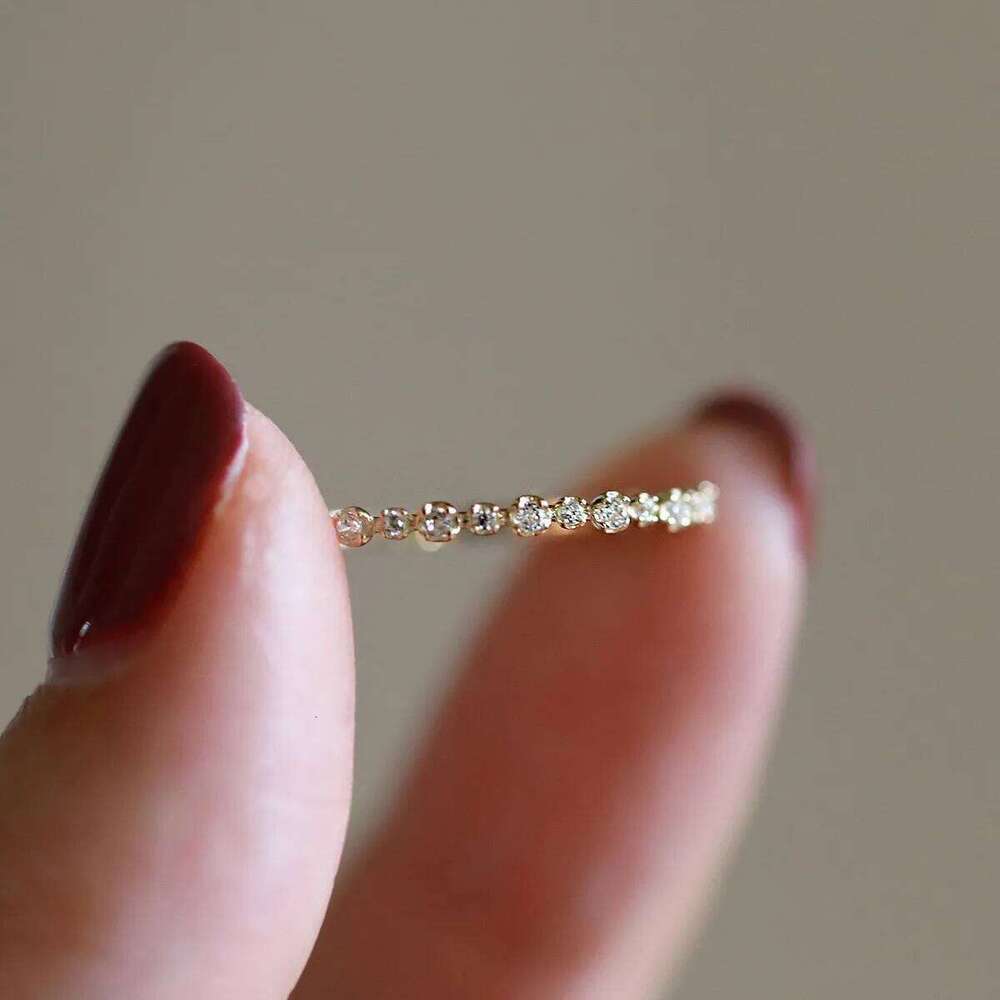 S925 sterling silver plated 14K gold beautiful row diamond temperament zircon ring exquisite, sweet and simple to layer XJ260130