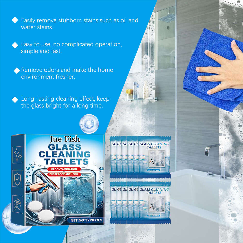 Jue-Fish Glass Cleaner Effervescent Tablets for Cleaning Water Stains, Dust, Stubborn Dirt on Windows and Doors, Making Surfaces Sparkling Clean S2601