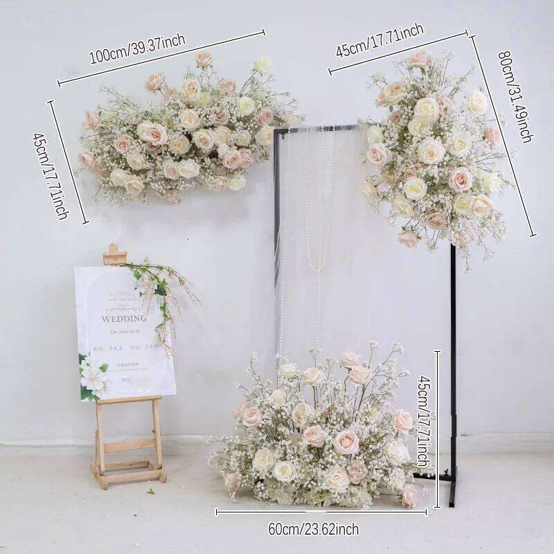 Luxury Rose Babys breath Artificial Flower Row Wedding Backdrop Arch Decor Hang Floral Arrangement Event Party showcase props W260130