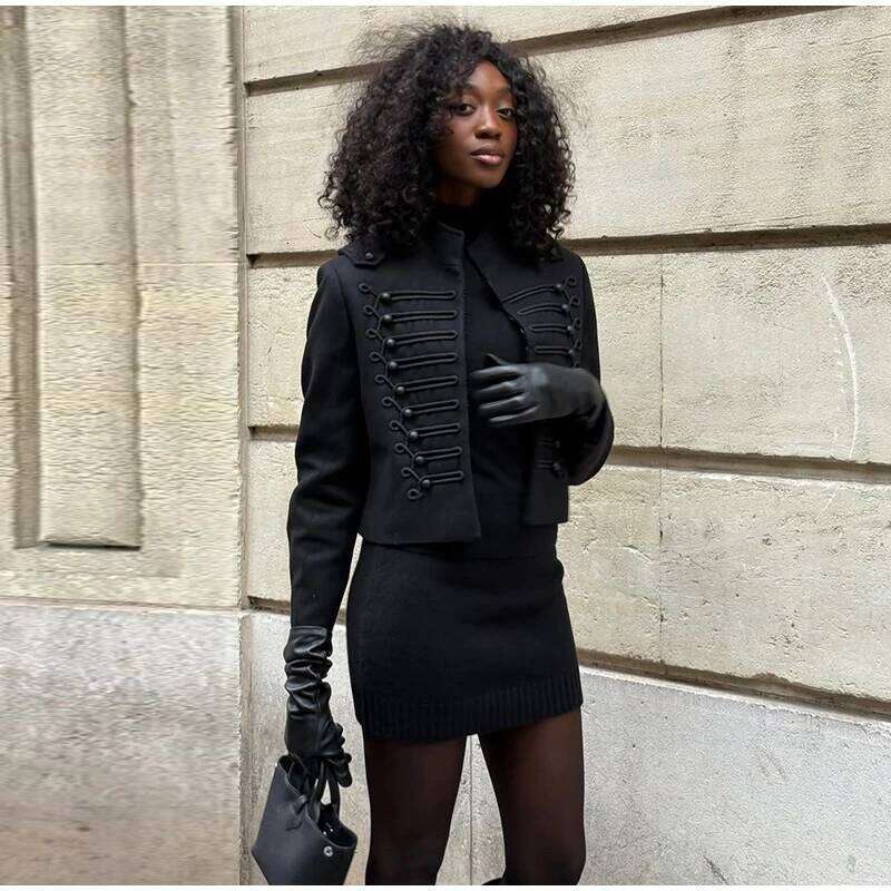 ZHE HAN Fashion Stand Collar Short Jacket Women's Single Breasted Full Sleeve Cropped Coat 2026 Spring New Lady Casual Style Outerwear