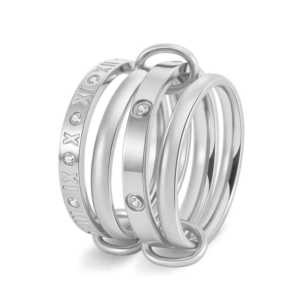 Premium diamond-set triple titanium steel women's stacked plain 18K gold temperament ring interlocking rin XJ260130
