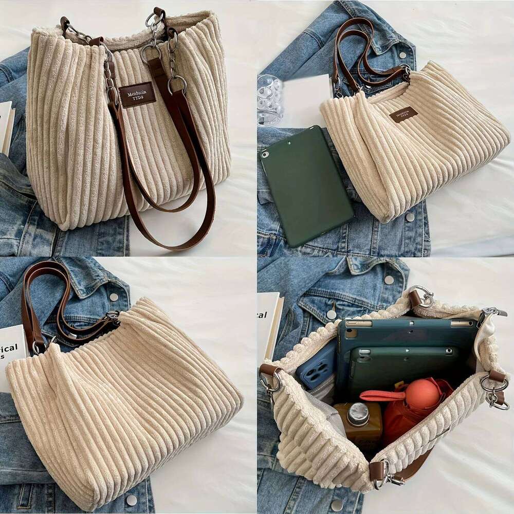 New large-capacity chain underarm tote women, single-shoulder commuter bag, corduroy bag for women Z260130