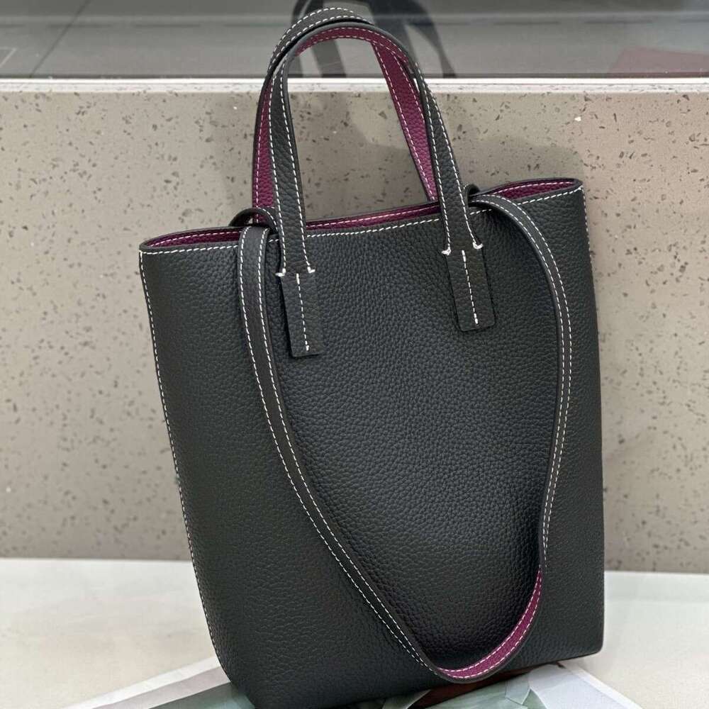 Totebag Shoulder ROSE NOIRE Cross-Border Minimalist Shoulder TC Top Layer Cowhide Two-Tone Bucket Women's Handbag Large Capacity Commuter Bag