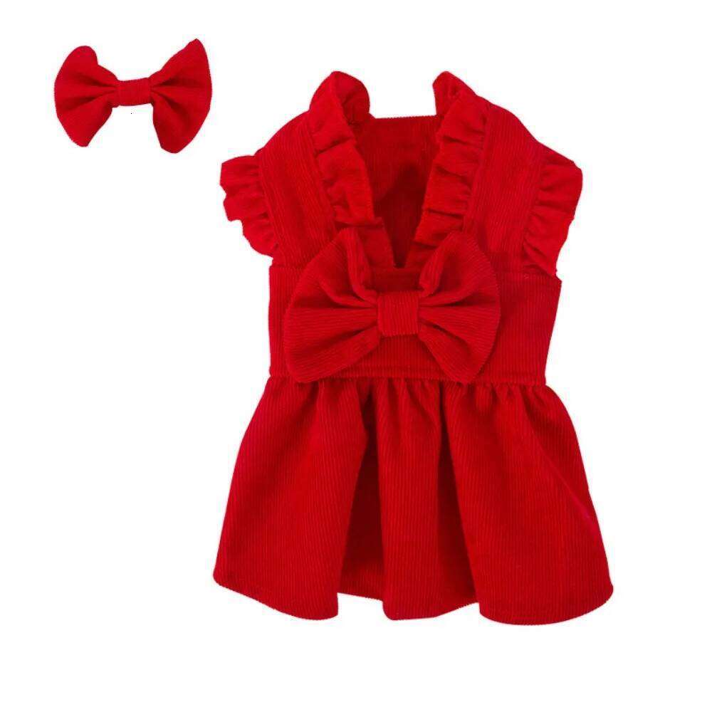 Creative Pleated Corduroy New Year Christmas Sweet Bow Dog Skirt Elegant Cute Pet Costume Fall Winter H260130