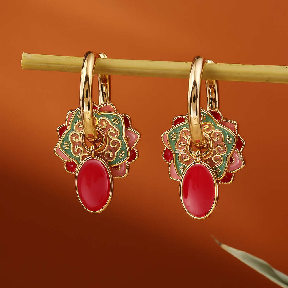New Ethnic Oil Drop Vintage Style High-end Elegant Temperament Hoop Earrings for Traditional Chinese Costumes