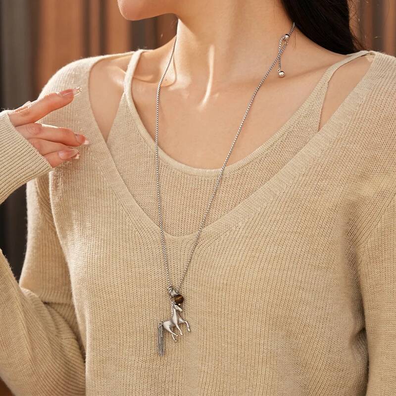 Stainless Steel Link Chain Metal Horse Pendant Necklace For Women Fashion Jewelry Trendy New Style Daily Accessories Gifts C2070